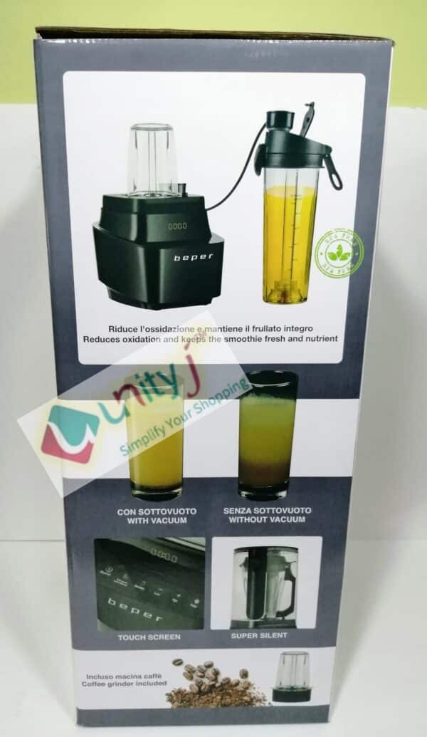 Unityj Uk Kitchen Appliances Beper BP.620 Vacuum Blender, Stainless Steel,Black, 1 Litre 1 534