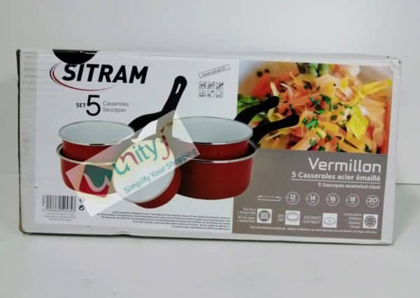 Unityj Uk Kitchen Appliances Sitram Vermillon Enamel Saucepan Set Of Five 596