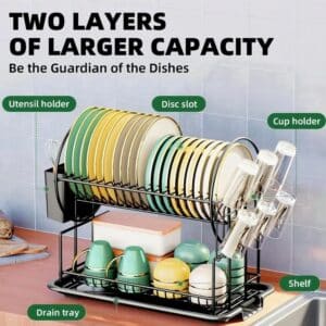 Unityj Uk Kitchen Appliances MEQATS 2 Tier Dish Drainer Rack With Utensil Holder Black 3 850