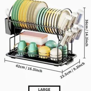 Unityj Uk Kitchen Appliances MEQATS 2 Tier Dish Drainer Rack With Utensil Holder Black 6 852