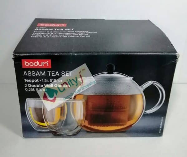 Unityj Uk Kitchen Appliances Bodum ASSAM SET Tea Press (1.5 L51 Oz) And Glases (Double Walled, 0.25 L8 Oz) Shiny 1253