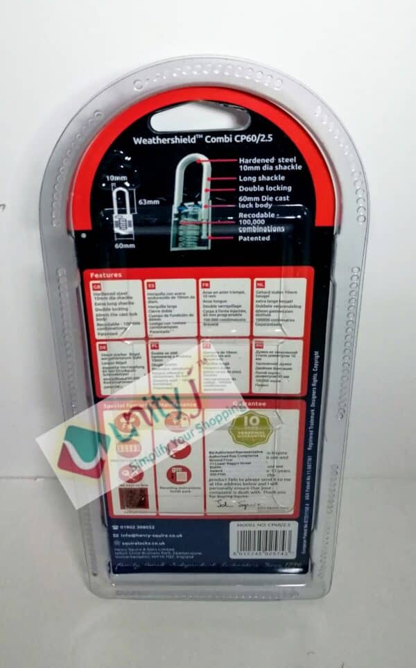 Unityj Uk Household Squire Heavy Duty Padlock (CP602.5) Toughest Long Shackle 1 357