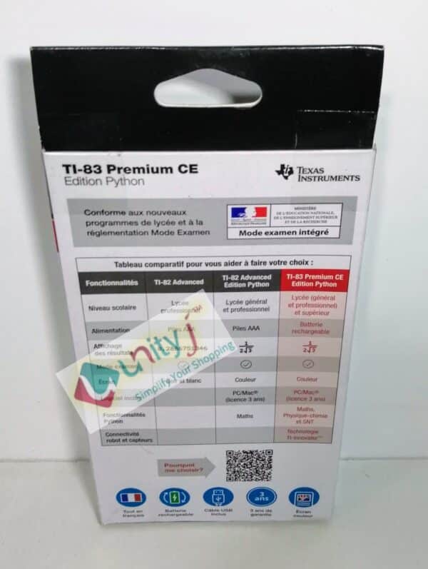 Unityj Uk Office TEXAS INSTRUMENTS Graphing Calculator TI 83 Premium CE Python Edition French Language 1 416