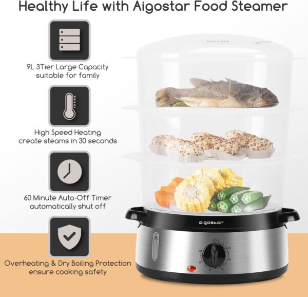 Unityj Uk Kitchen Appliances Aigostar 3 Tier Food Steamer 5 1613