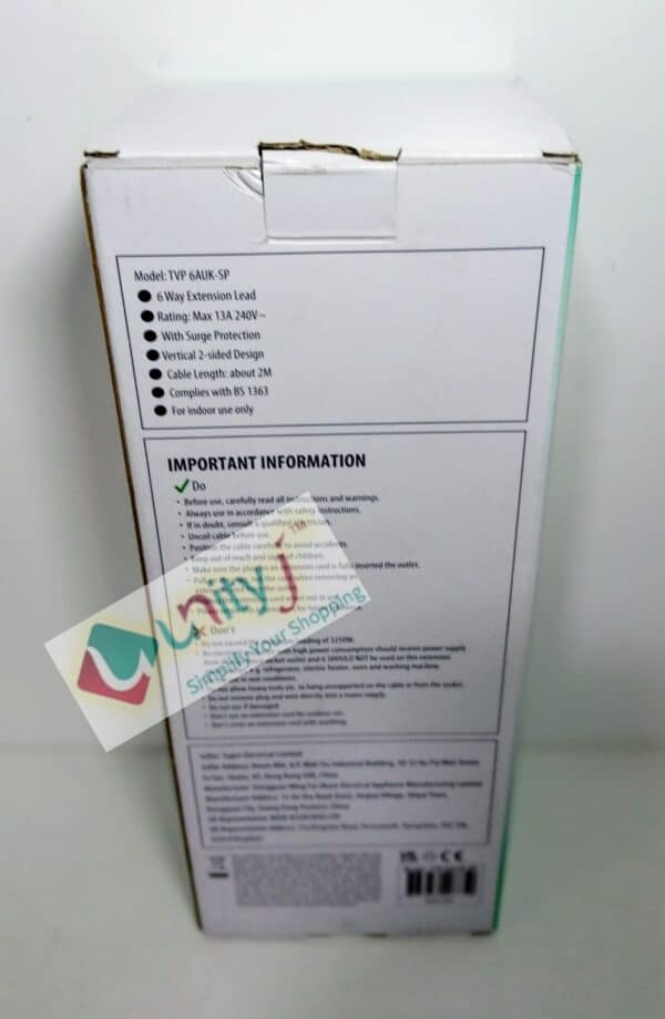 Unityj Uk Household SE UKASE Tower Extension Lead, 6 Way 5 521