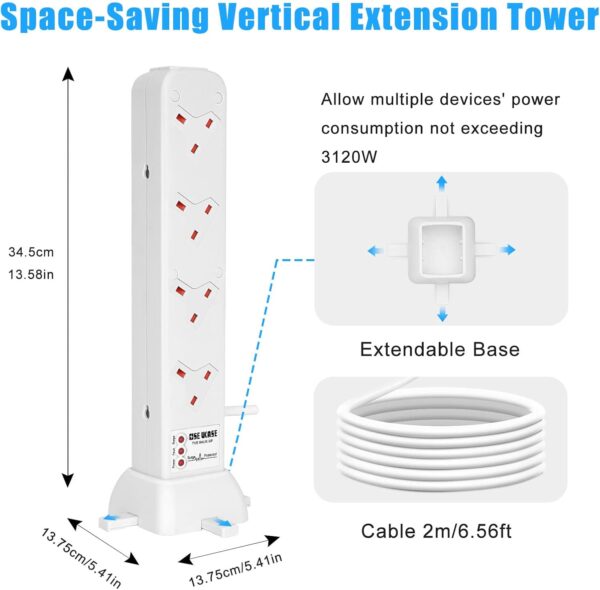 Unityj Uk Household Tower Extension Lead Surge Protected 4 510