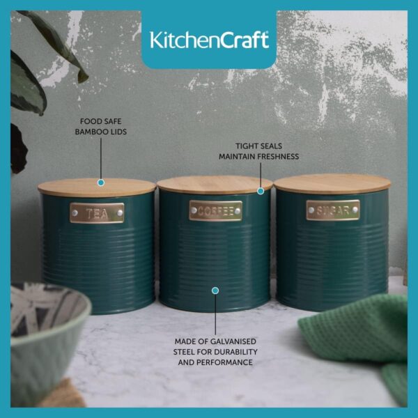 Unityj Uk Kitchen Appliances KitchenCraft 3 Piece Teal Tea Coffee Sugar Canisters Set 1 1831