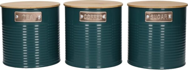 Unityj Uk Kitchen Appliances KitchenCraft 3 Piece Teal Tea Coffee Sugar Canisters Set 1832