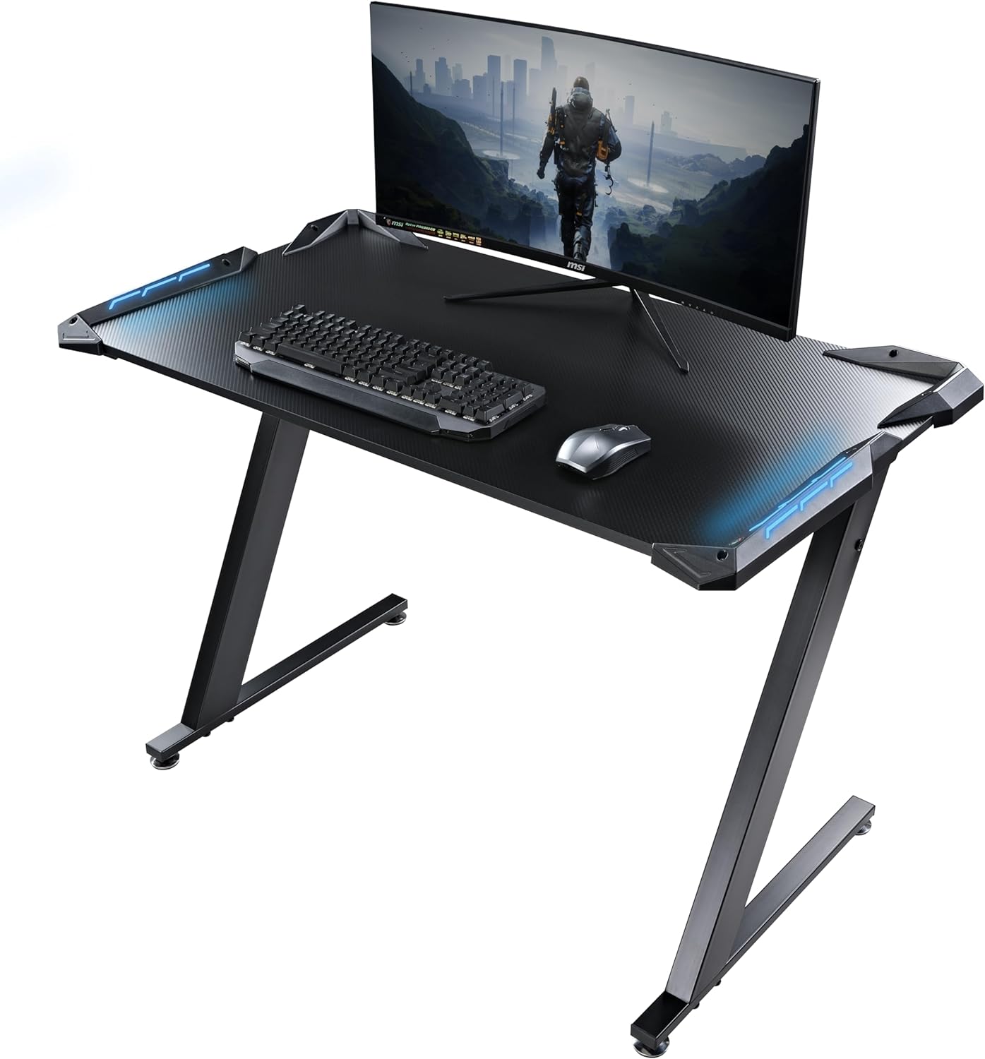 EUREKA ERGONOMIC Gaming Desk With LED Lights Large 114x64CM Computer Desk For Gamers Home Office Studio Adjustable RGB Lighting Carbon Fiber Coating Z Shaped Legs Durable Stylish Design UnityJ UK