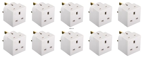 Unityj Uk Electronics Schneider Electric 2 Way Double Plug Adaptor 3 Pin Unfused – 13A Surge Protected, White, Pack Of 10 142