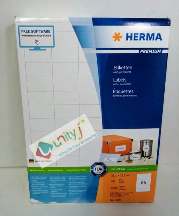 Unityj Uk Office HERMA Self Adhesive Multipurpose Labels, 65 Labels Per A4 Sheet, 200 Sheets, 38.1 X 21.2 Mm, 13000 Labels 618