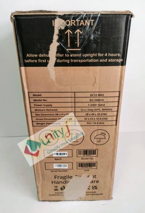 Unityj Uk Appliances EcoAir DC12 MK3 Dehumidifier 12LDay 3 865