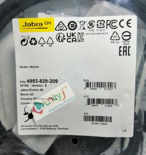 Unityj Uk Audio Video Used Jabra Evolve 20 UC Mono Headset – USB Wired 1 422